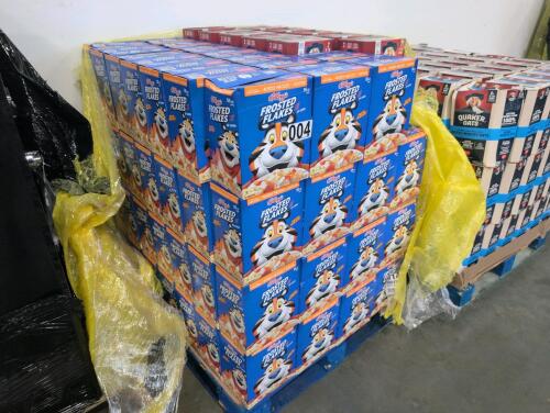 Pallet of frosted flakes and some Quaker oats