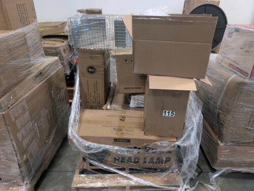 Headlamp, varmint cage, wood cutting boards, smart cat litter box, towels, ECOFLOW whole home backup power battery box does have damage condition unknown on unit, furniture