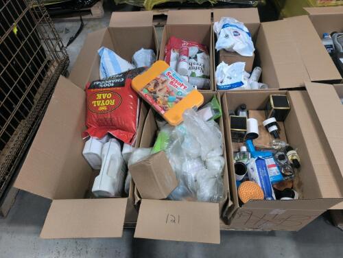 Misc boxes of goods: nature fresh , pellets, candles, rotella oil, kilz, and more