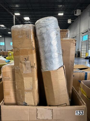 Mattress, rug, three seat sofa, Flooring SLOOSH, pop-up shelter, & More