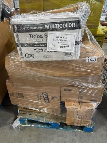 Boba straws, miscellaneous furniture, storage totes, plastic container, garbage can, F40series TV & More