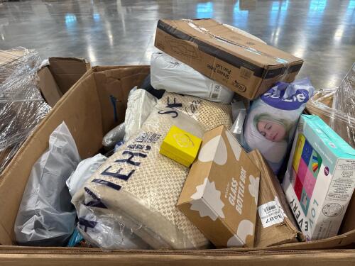 Pillows, baby mat, steam table, advent bottles, rug, blanket, salt and pepper shakers, batting, glass bottle, & More