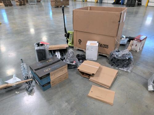 AV and electronics lot: Konig & Meyer guitar stand, Three unit rack rack works, SKB case, manhasset acoustic shield, microphone cables, genelec smart active monitor, Gator case, double pedal 5002, and more!