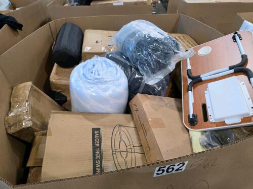 Saucer tree swing, sleeping bag, chair, glassware, tray table, & More