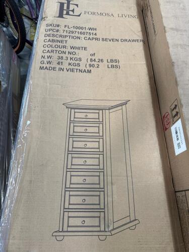 Seven drawer cabinets, miscellaneous furniture