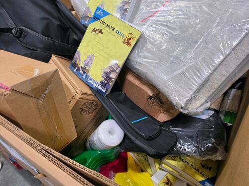 Rug, books, TARGUS backpack, pillow protector, MINILO keyboard cups, pouring, B broom, writing books, and more