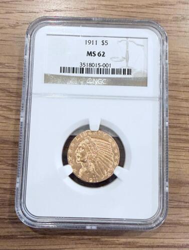 1911 $5 Gold Indian MS62 NGC