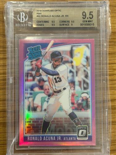 Ronald Acuna Jr 2018 DonRuss Optic Gem Mint 9.5 Pink Card, beckett