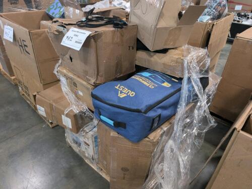 Quest paddleboard, bounce pro 14 foot trampoline, kids ride on car, t-shirts, jun air , food trays, and more