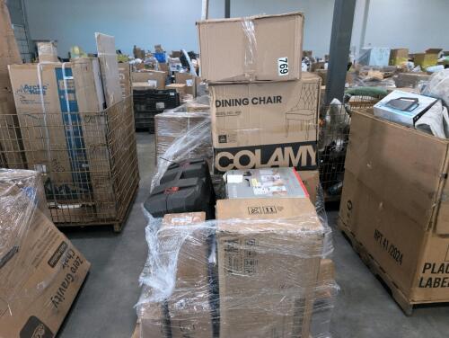 This lady is furniture, dining chair, Robo rock QX Revo plus vacuum, FAAC, swimming pool, sink, Titan post driver, And more