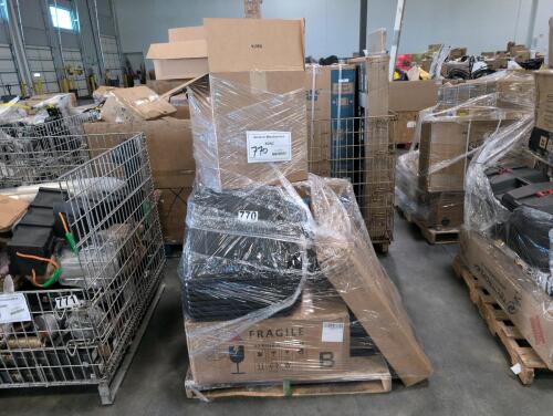 Gorilla cart pieces, furniture, zero gravity chair, Samsung 40 inch TV, large box of blank hats
