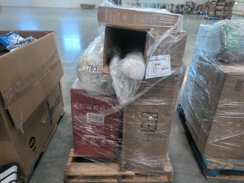 Samsung 40 inch TV, chair, split air conditioner indoor unit, mattress, Mac wagon, vibration plate, and more