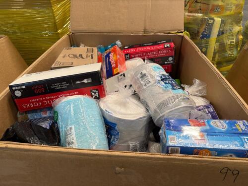 Big box store in a box: cutlery, Ziploc, cups, Lysol, plates, freezer bags, game, towels, and much more