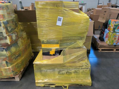 Mop bucket, paper towels, straw, drinks, atomic table, MIDEA AC unit possibly used, storage totes and more