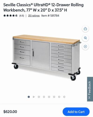 Seville Classics&reg; UltraHD 12-Drawer Rolling Workbench