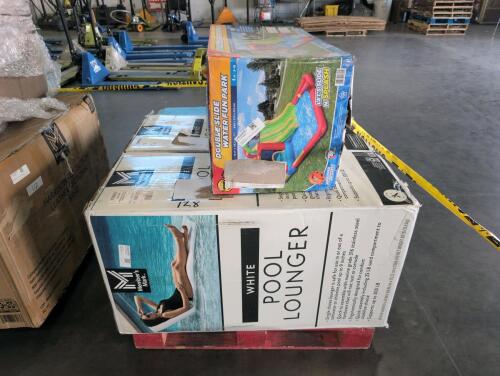 two pool loungers, Lake Island, let's slide and splash fun Park