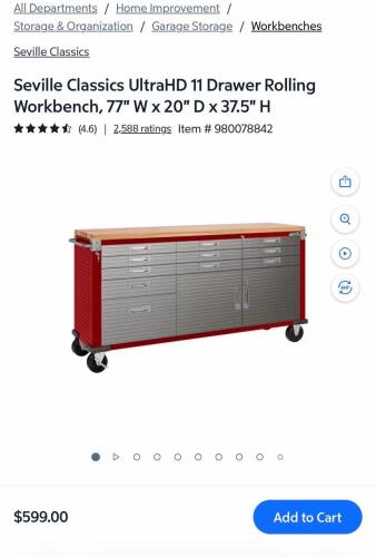 Seville classics ultra HD 11 drawer rolling workbench