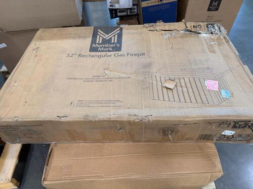 Coffee table, rectangular gas fire pit may have damage, & More