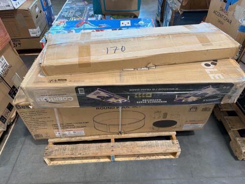 swimming pools, water slide, cornhole, storage box