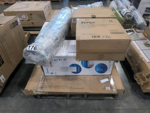 Ninja slushie, 11 piece non-stick ceramic cookware, mis air conditioner, rug, rolled mattress and more