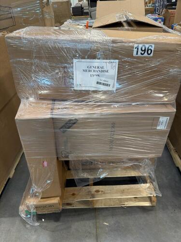 Miscellaneous furniture, husky liners, towels, box of mixer clean blades, pillows and more