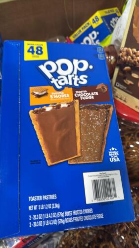 Big box store in a box: popcorn, pop tarts, pretzels, splendid, natures Valley bars, peas, dried fruit, soldiers coffee, Caesar salad, tomatoes, and much more