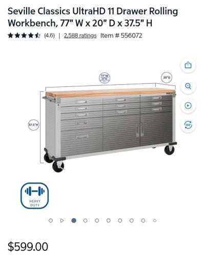 Seville classics Ultra HD 11 drawer rolling workbench