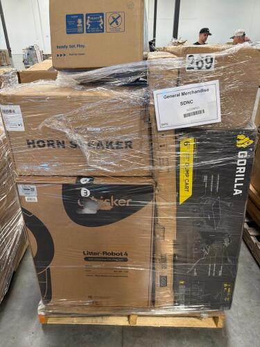 gorilla cart, litter-Robot 4, horn speaker, funsicle pool, rolled mattresses, splash in shade play pool
