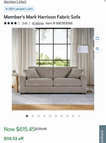 Harrison collection fabric sofa ivory by Members Mark
